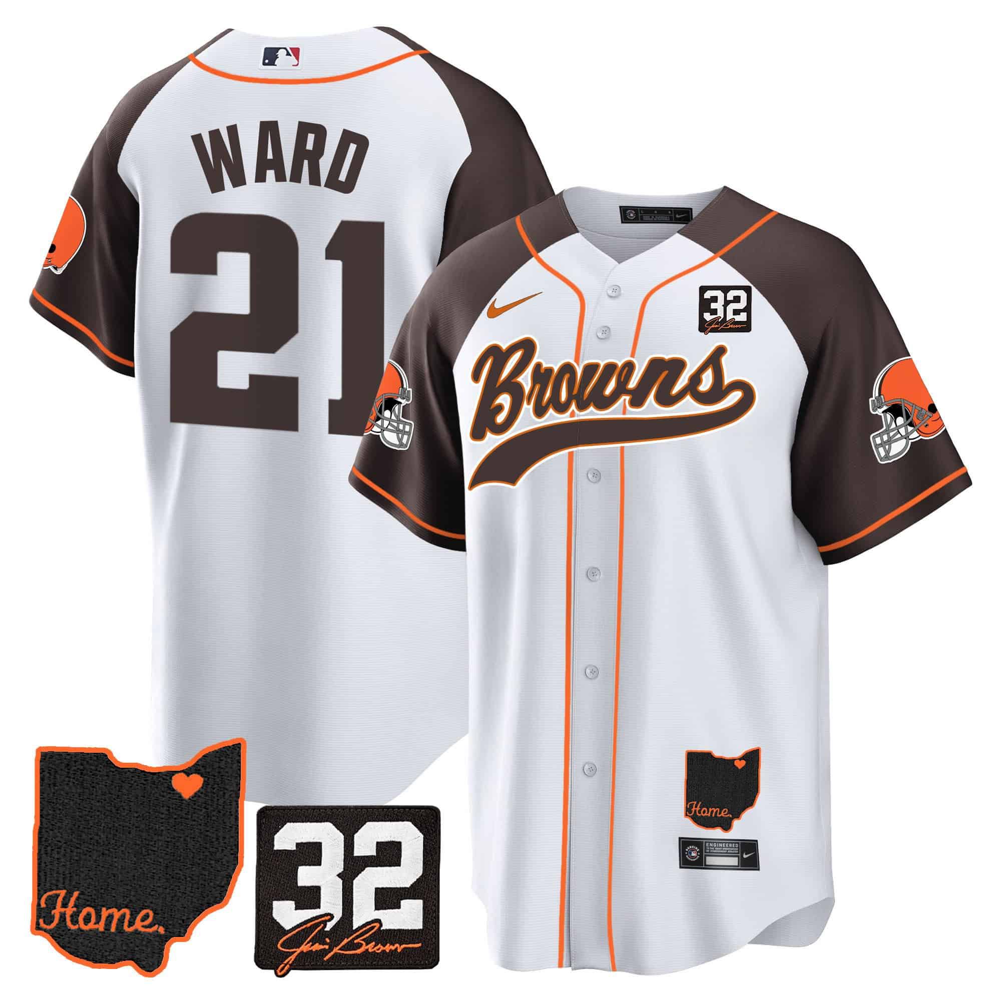 Men Cleveland Browns #21 Ward White Memorial Home Patch Baseball 2024 Nike NFL Jersey style 1